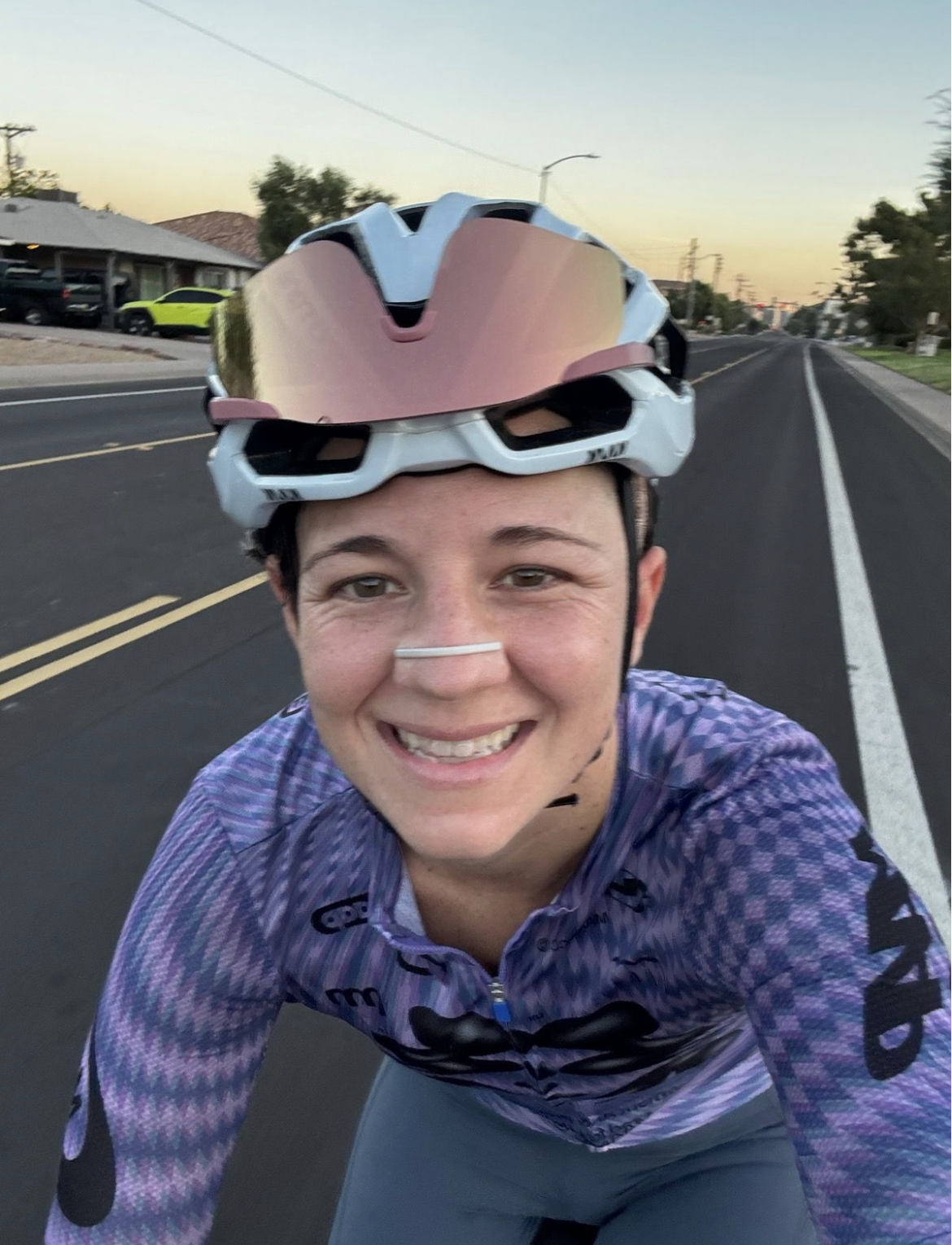 Caley back on the bike