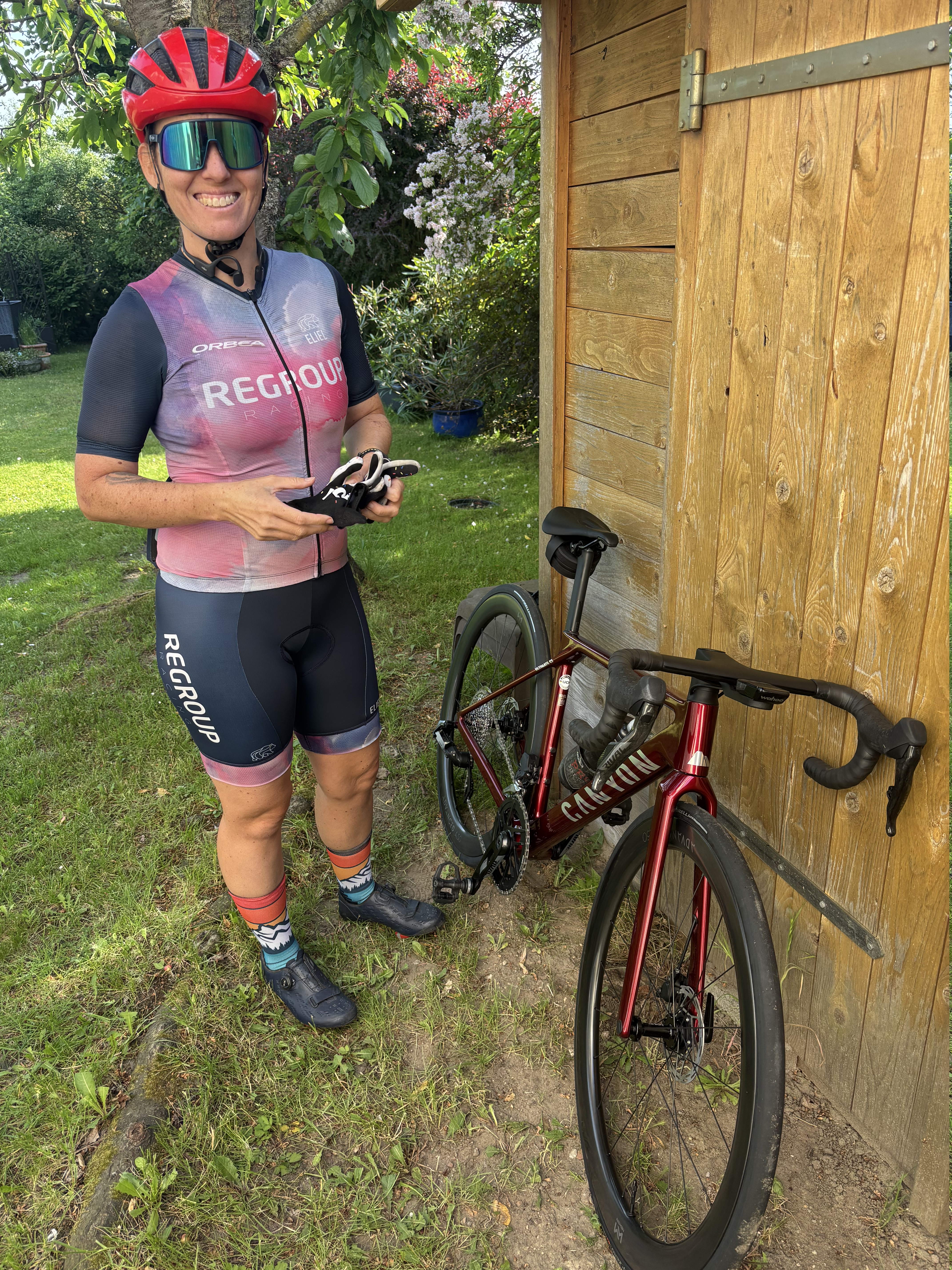 Alex with her new bike in Germany