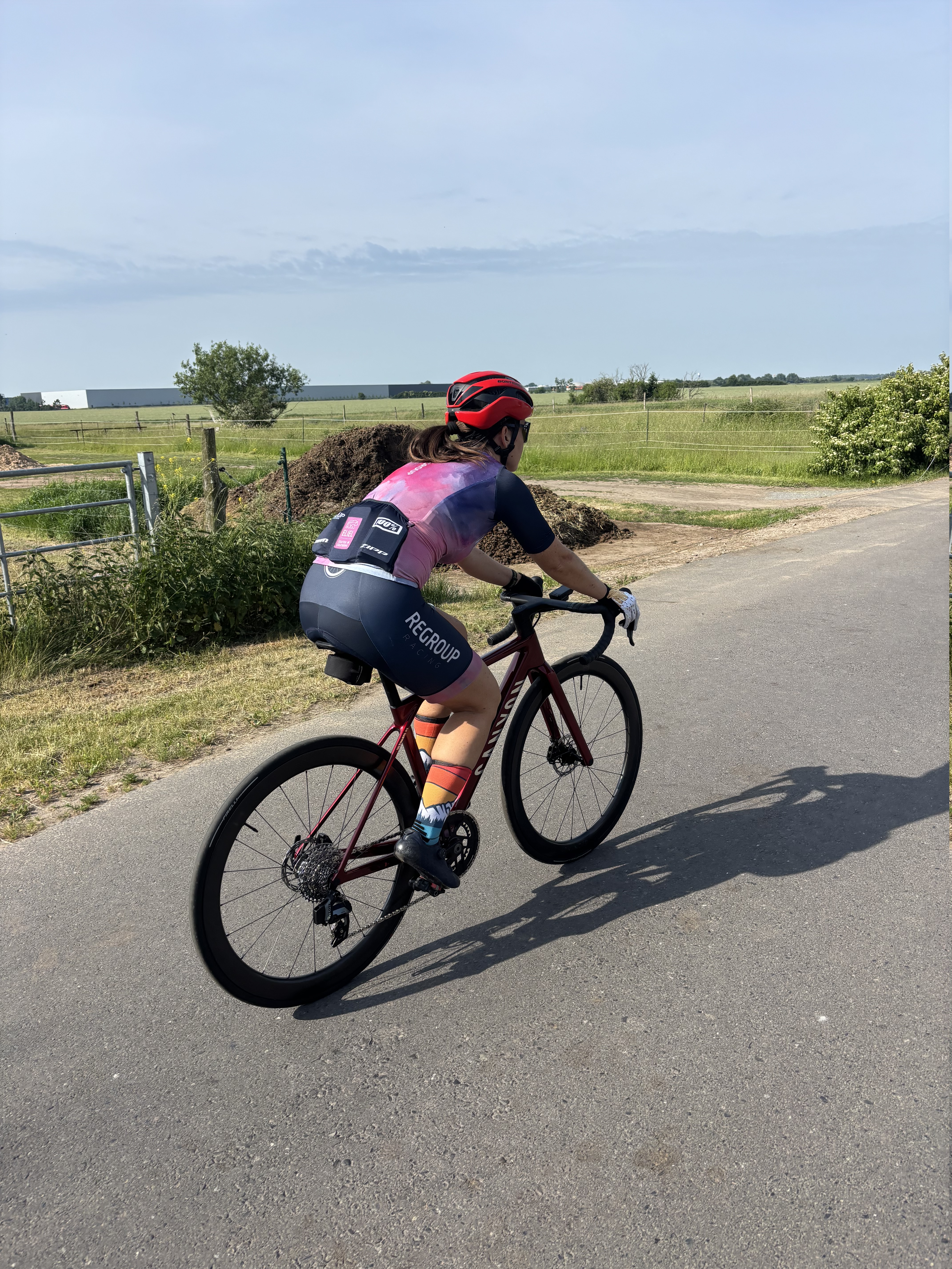 Alex riding on a German bike path