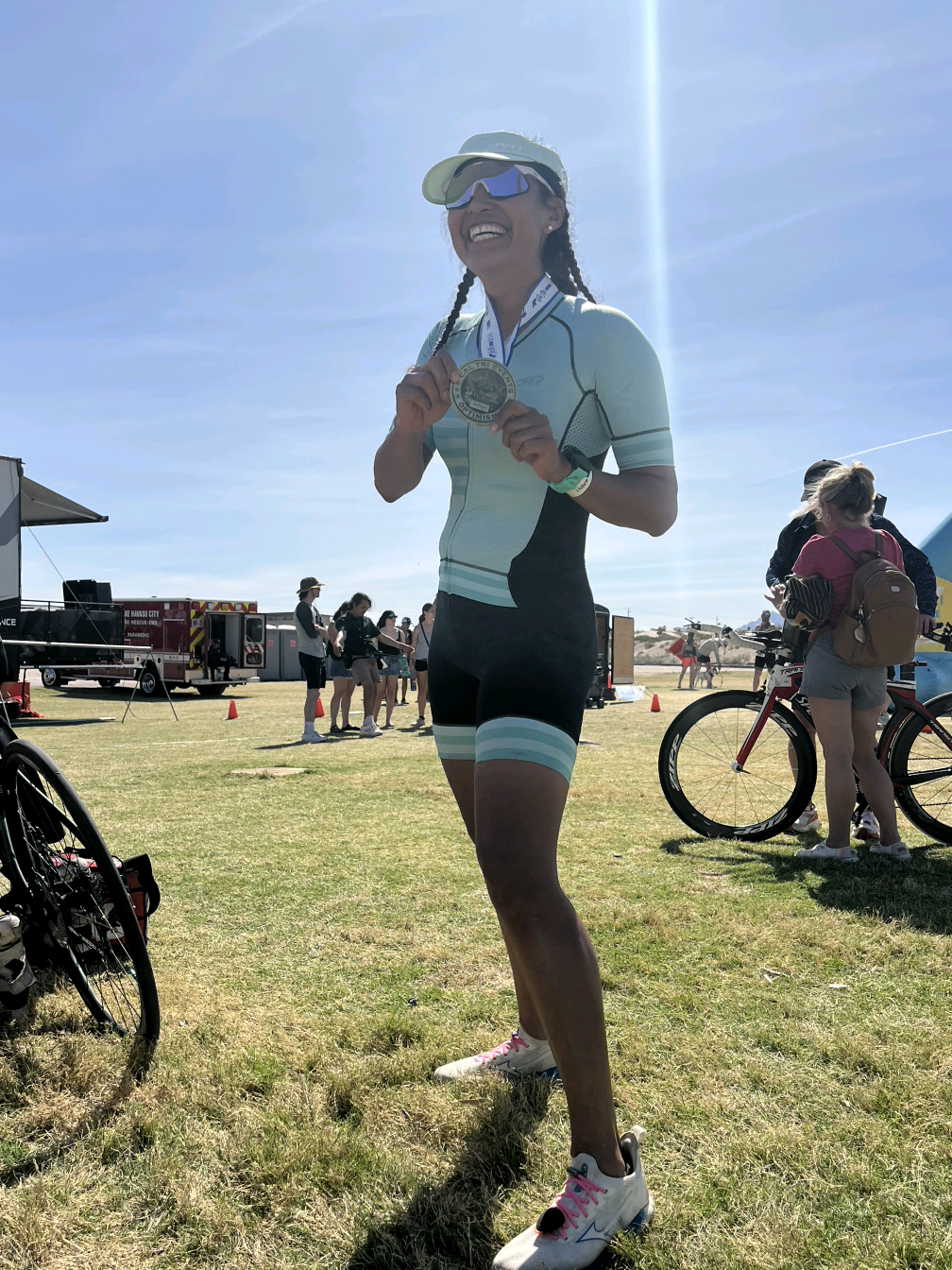 Adriana with her first place result at Havasu Falls Tri